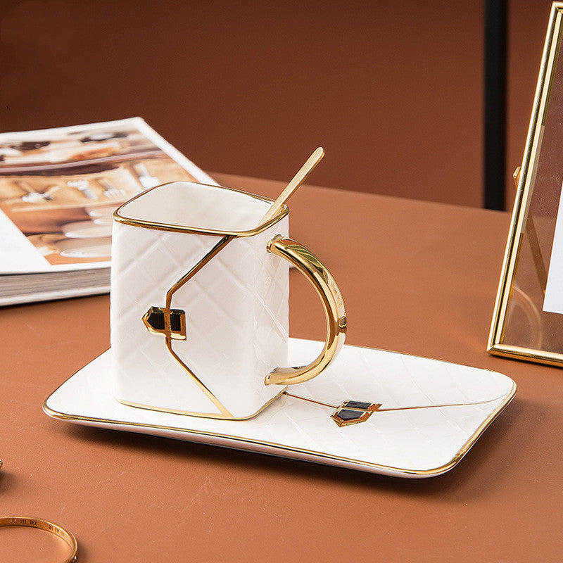 Tasse Sac à Main avec Soucoupe et Cuillère, 310ml, Porcelaine