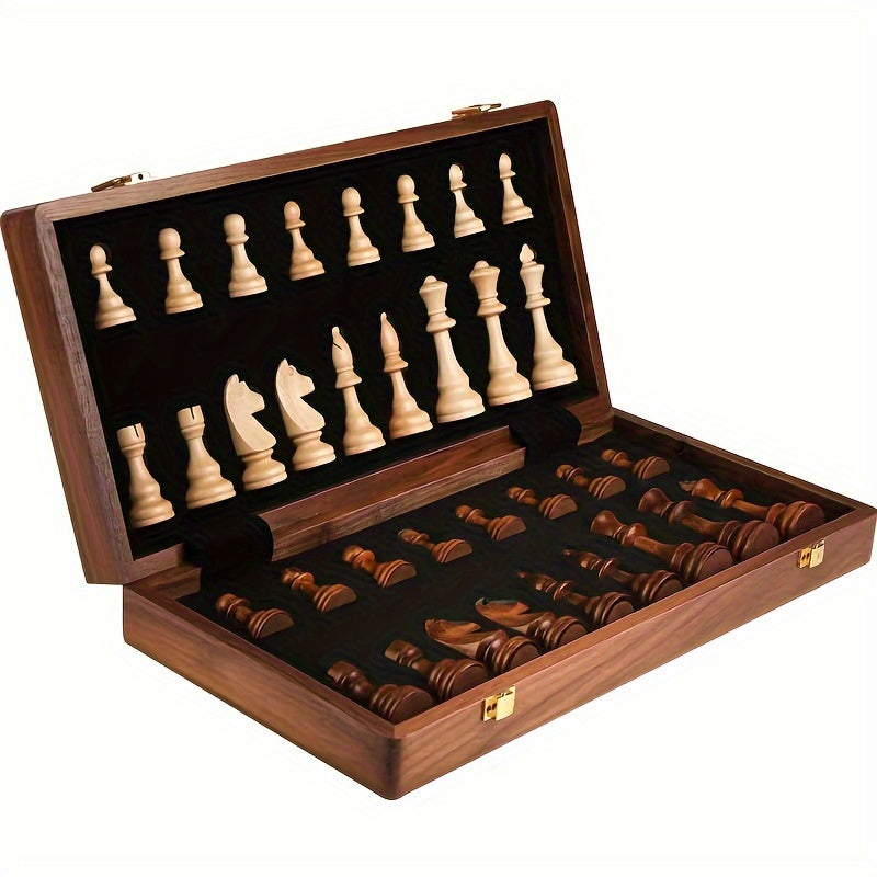 Échiquier en Bois Massif, Pièces Sculptées, Coffret