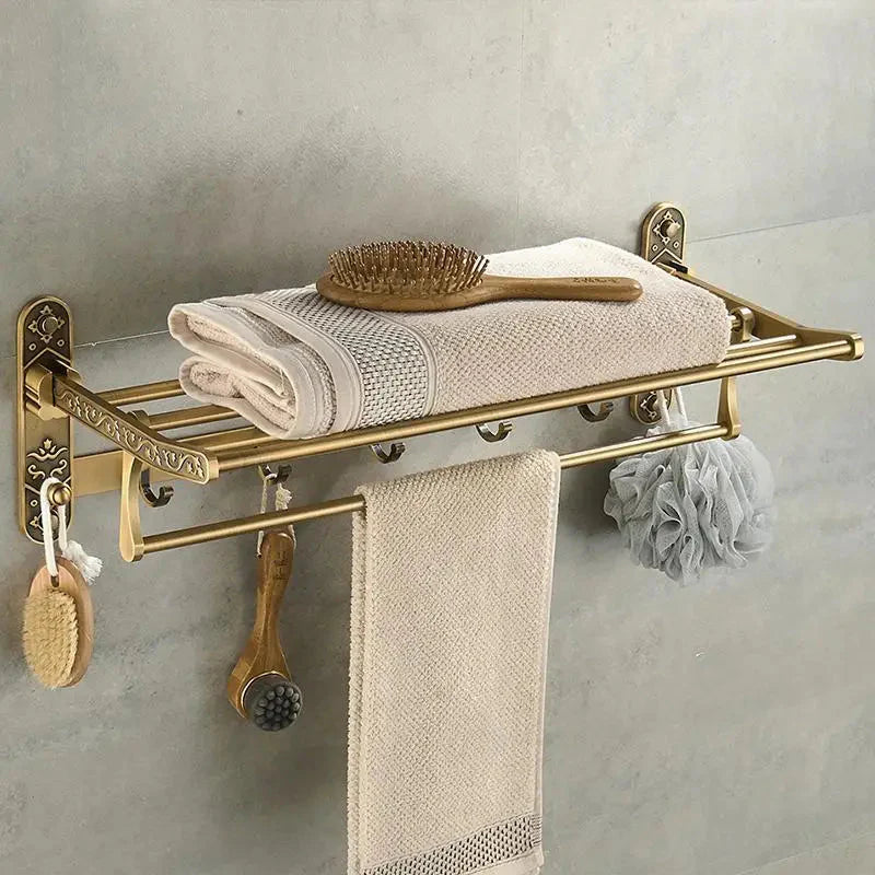 Étagère Porte-Serviettes Murale Laiton Antique Pliable