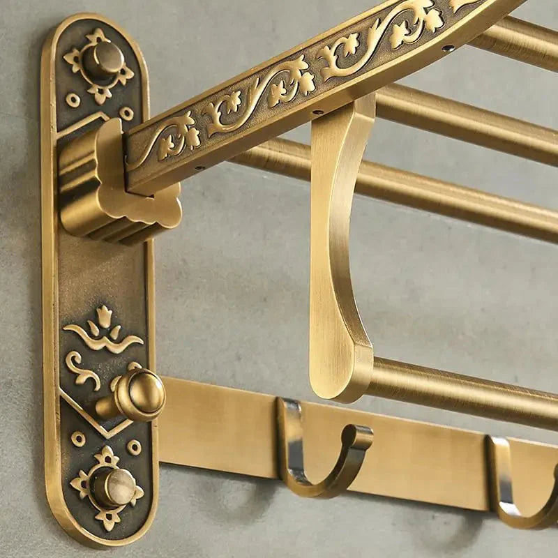 Étagère Porte-Serviettes Murale Laiton Antique Pliable