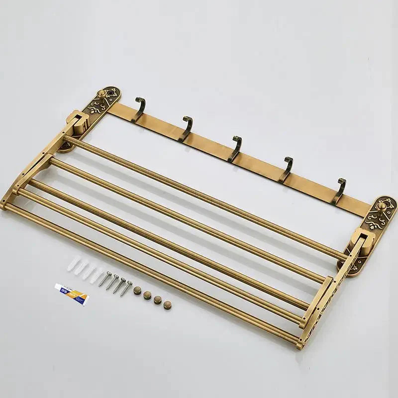 Étagère Porte-Serviettes Murale Laiton Antique Pliable