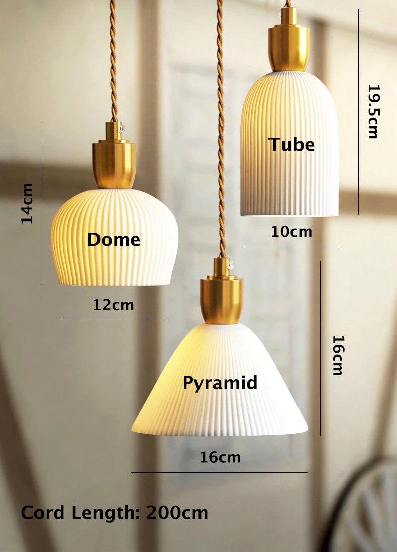 Suspension Céramique Striée Art Déco – Ampoule Incluse