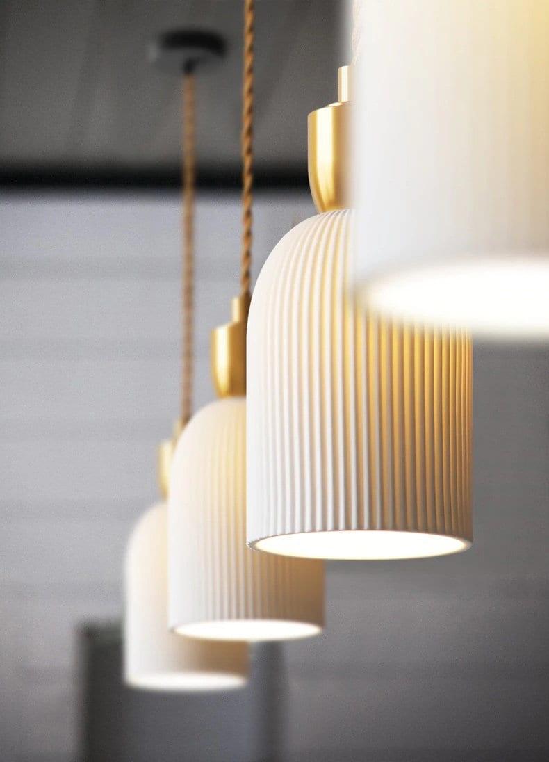 Suspension Céramique Striée Art Déco – Ampoule Incluse