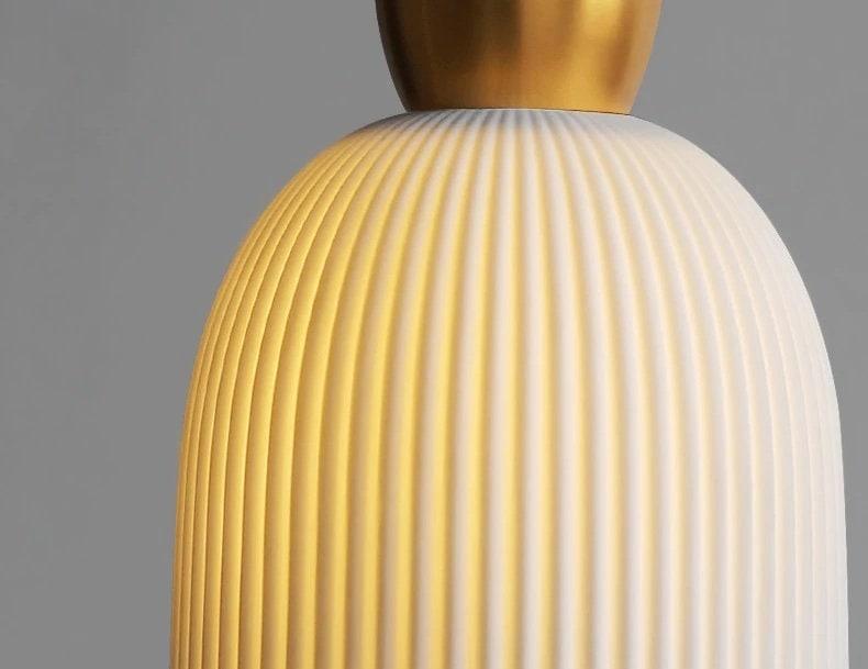 Suspension Céramique Striée Art Déco – Ampoule Incluse