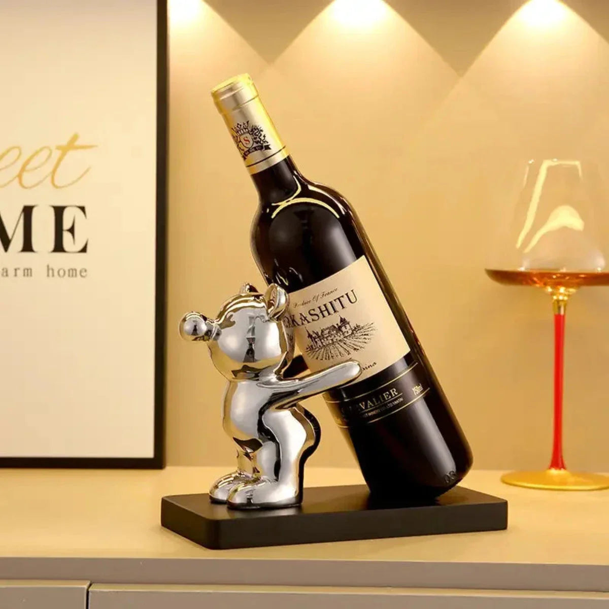 Porte-Bouteille Ours en Céramique Design Décoratif
