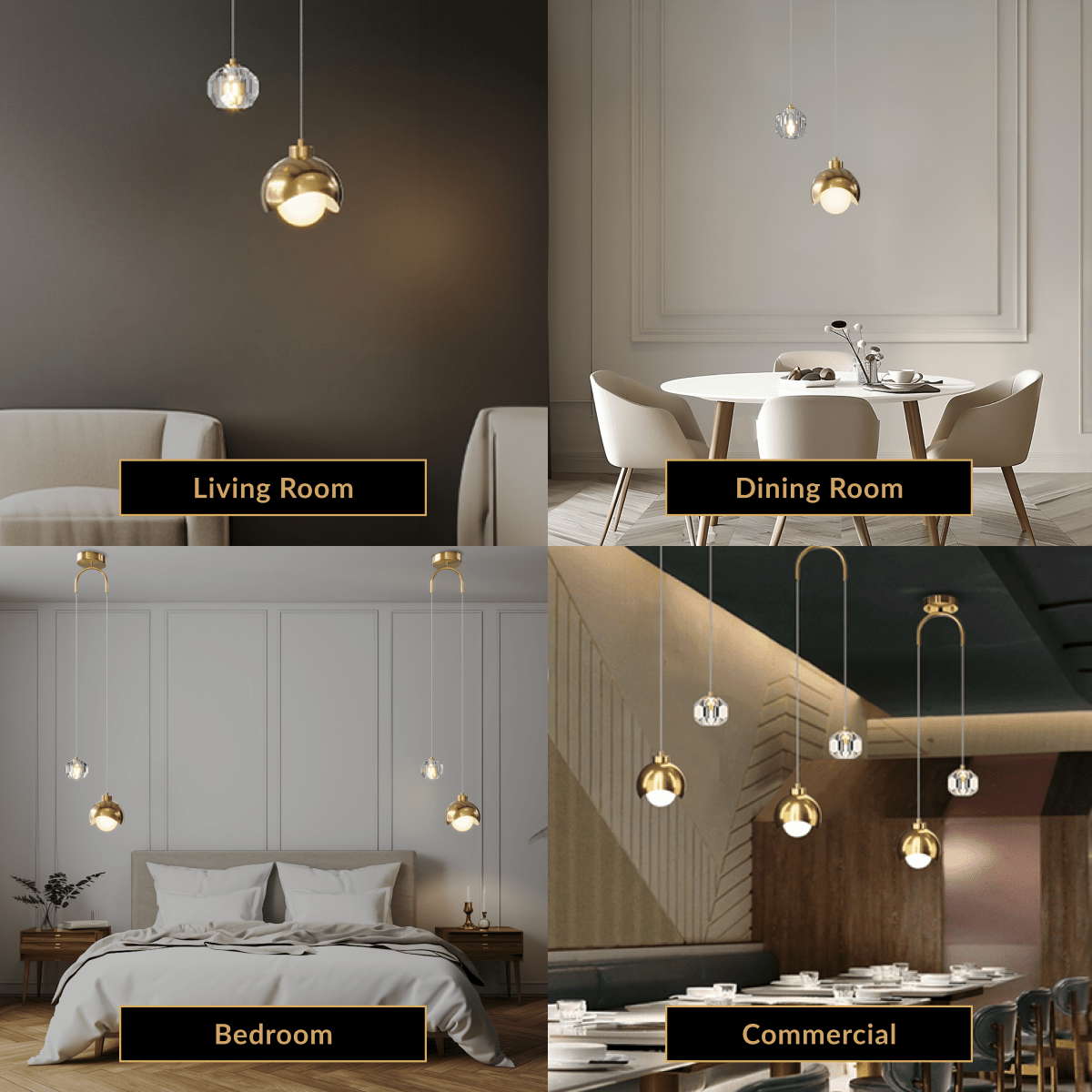 Suspension Moderne en Fer et Cristal Finition Or