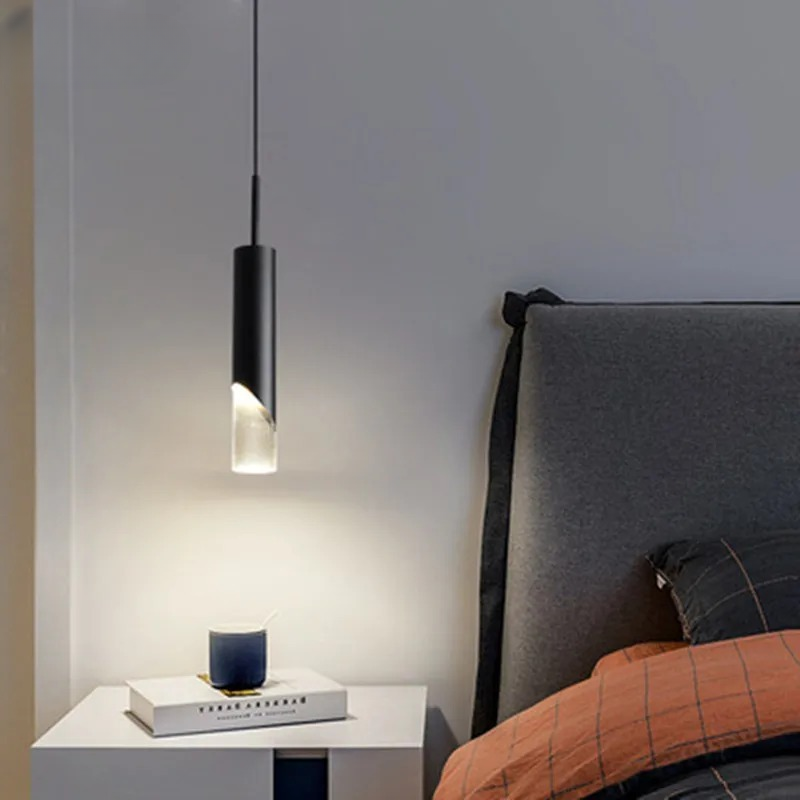 Suspension LED Nordique Tube Noir ou Doré Moderne
