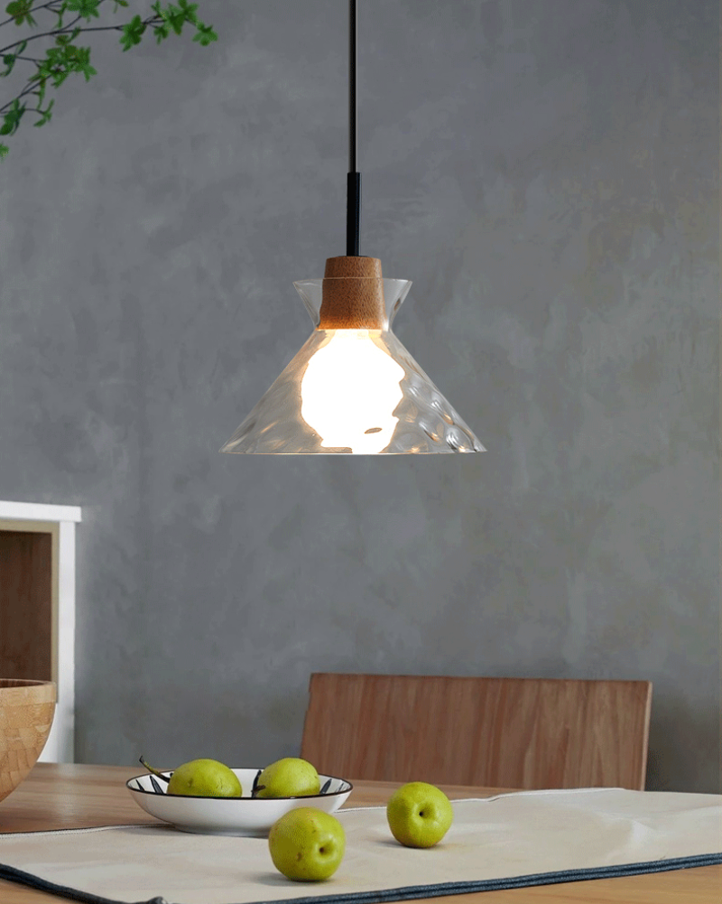 Suspension Verre Élégant E27 – Bois, Métal Noir Mat