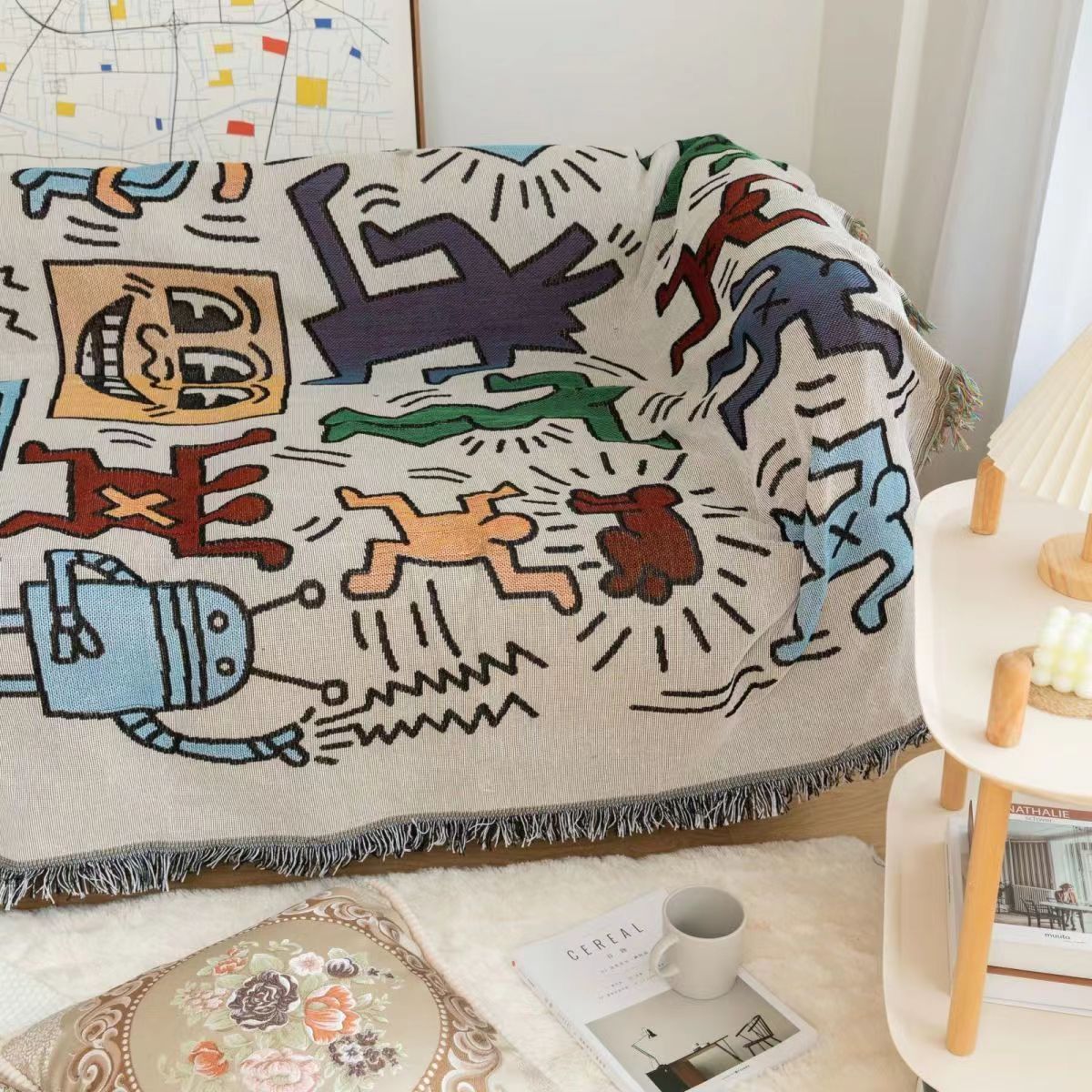Couverture Motif Artistique, Tissage Jacquard, Multicolore