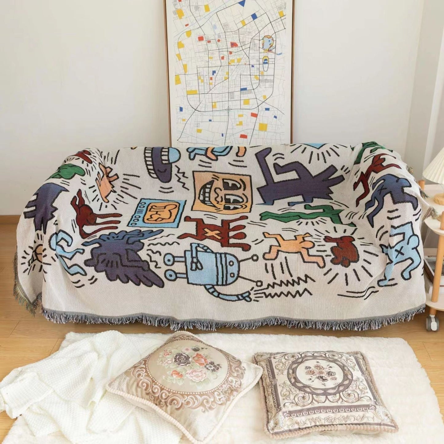 Couverture Motif Artistique, Tissage Jacquard, Multicolore