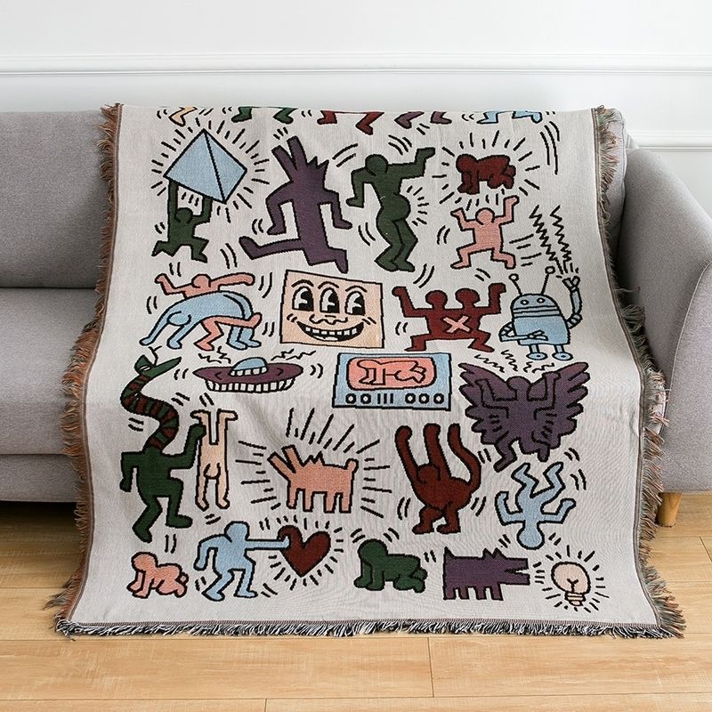 Couverture Motif Artistique, Tissage Jacquard, Multicolore