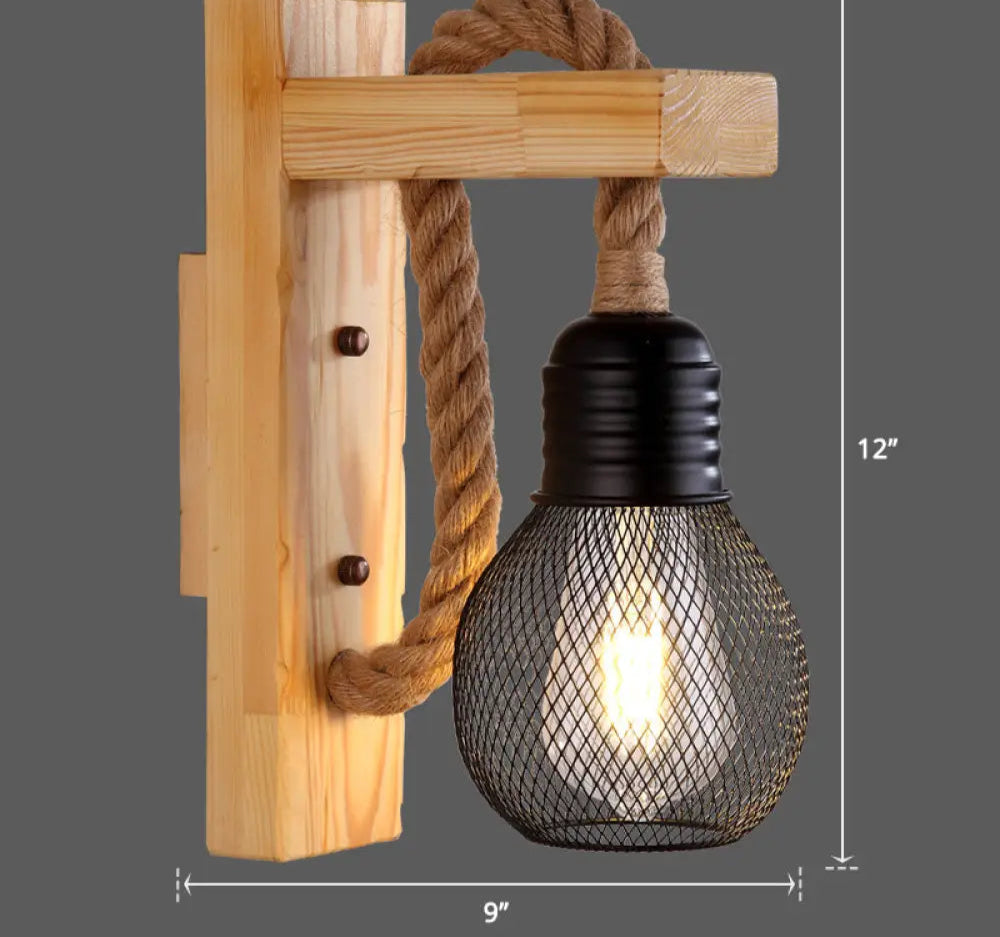 Applique Murale Bois et Corde Style Ferme Rustique