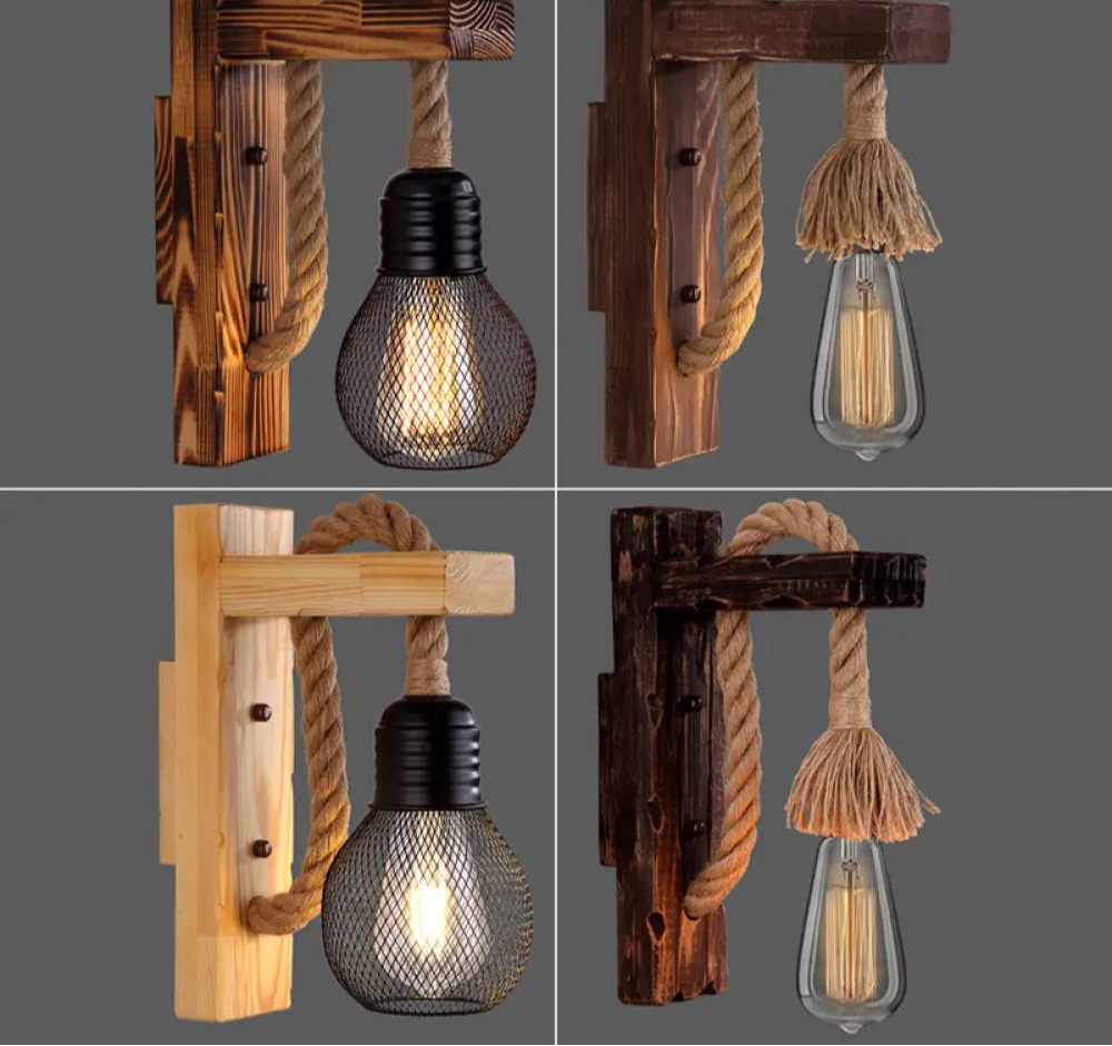 Applique Murale Bois et Corde Style Ferme Rustique