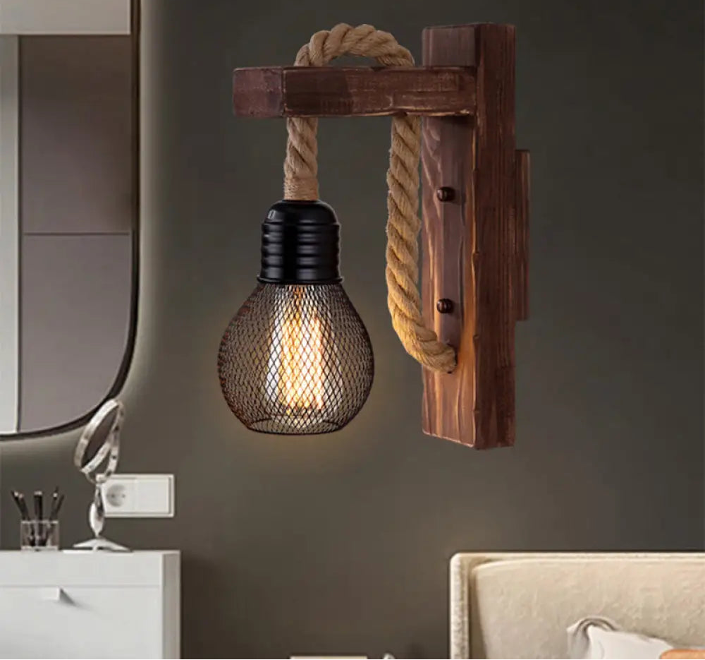 Applique Murale Bois et Corde Style Ferme Rustique