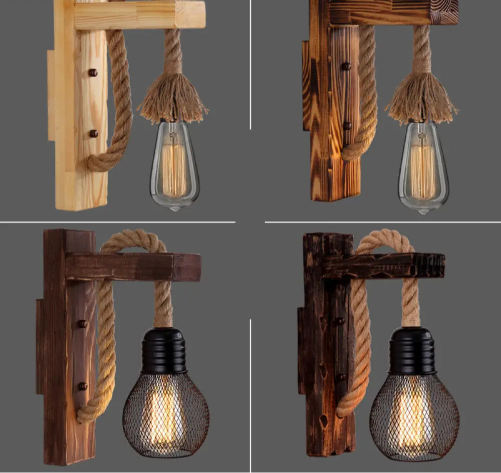 Applique Murale Bois et Corde Style Ferme Rustique