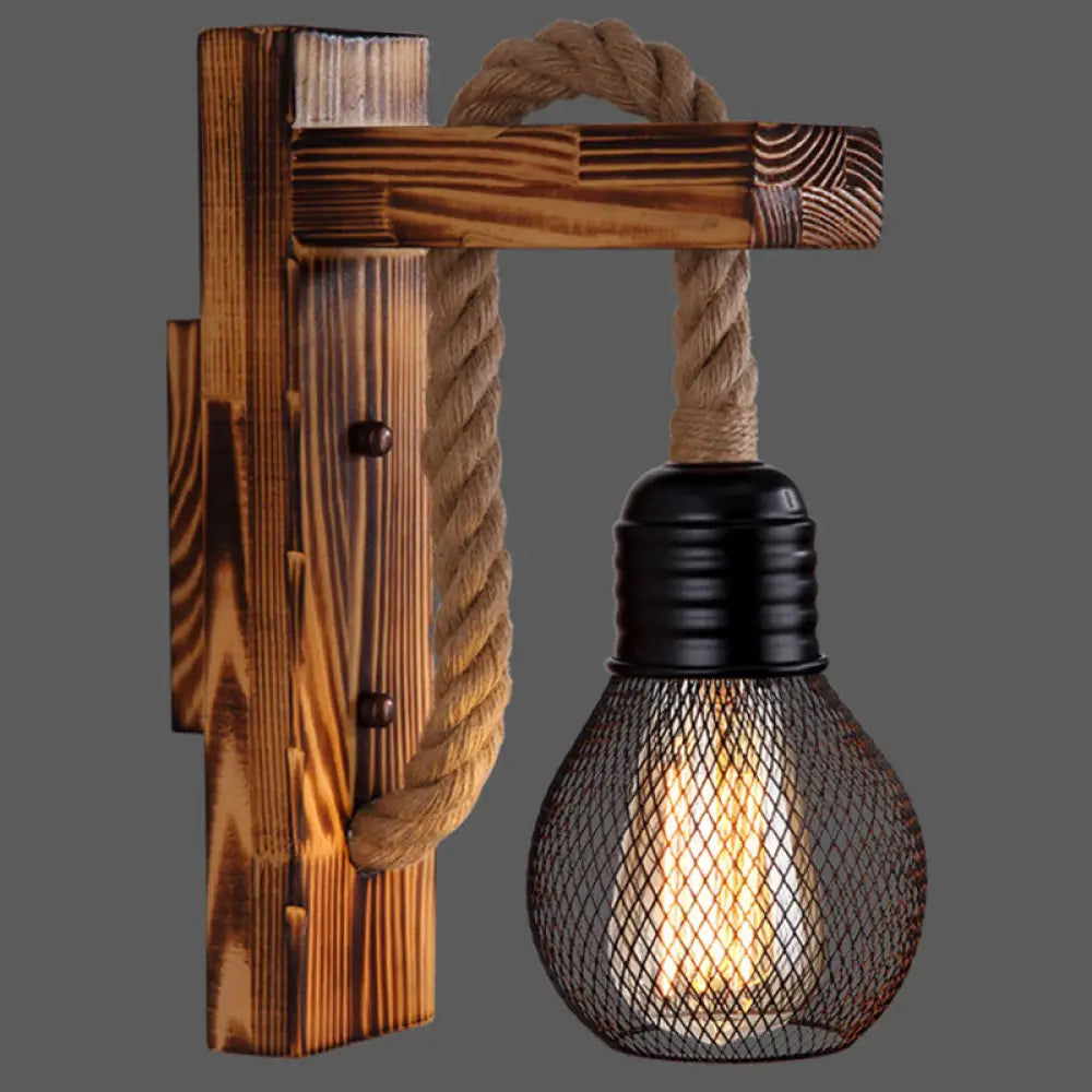 Applique Murale Bois et Corde Style Ferme Rustique