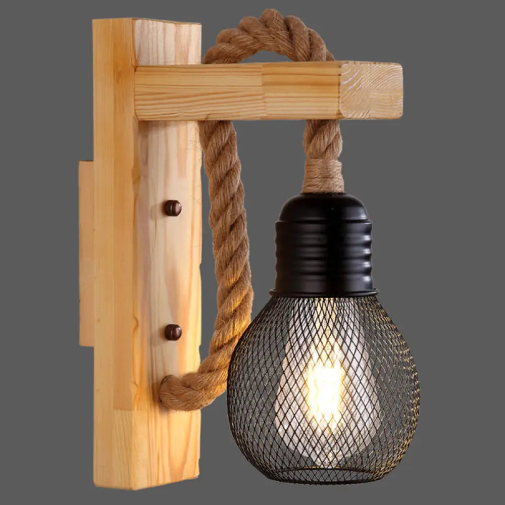 Applique Murale Bois et Corde Style Ferme Rustique