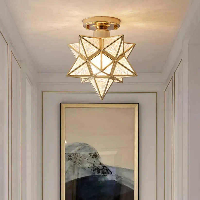 Plafonnier Vintage Étoile Métal et Verre