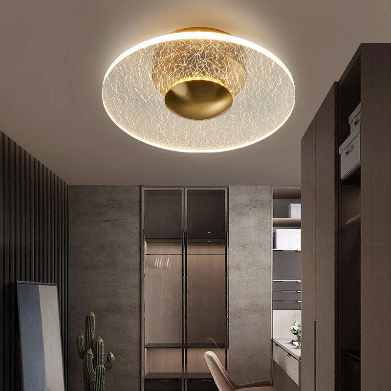 Plafonnier LED Moderne Rond, Acrylique Doré, 10W
