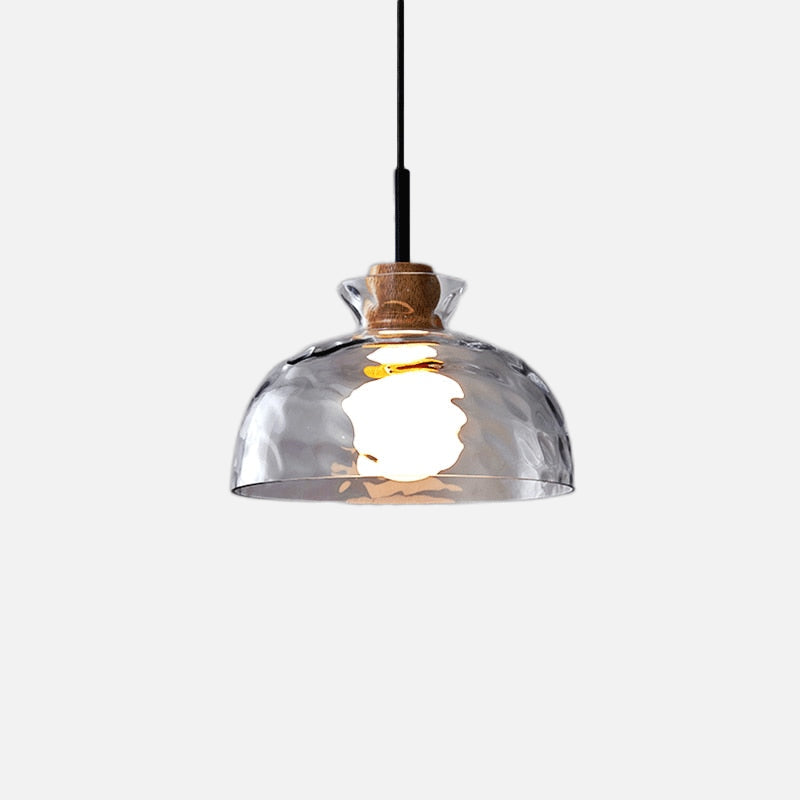 Suspension Verre Élégant E27 – Bois, Métal Noir Mat