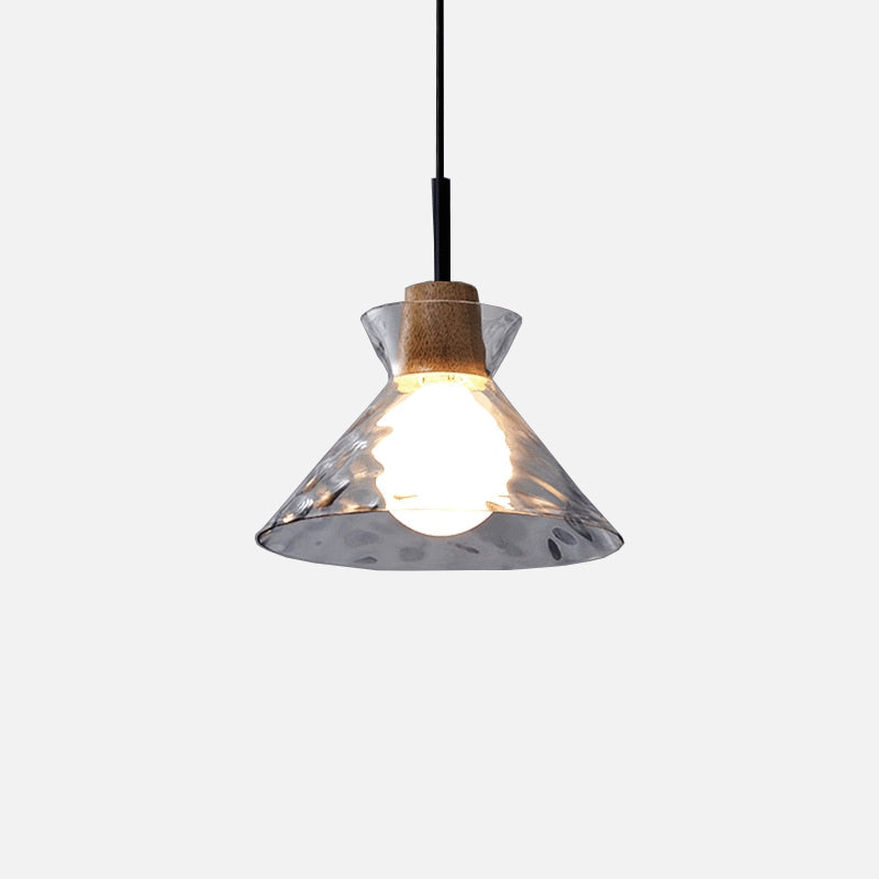 Suspension Verre Élégant E27 – Bois, Métal Noir Mat