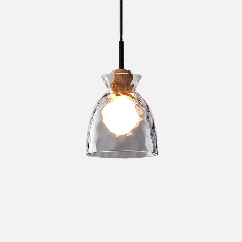 Suspension Verre Élégant E27 – Bois, Métal Noir Mat