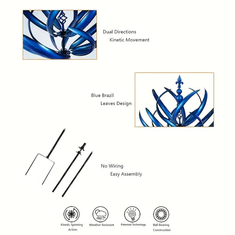 Sculpture de Jardin Rotative Lotus Bleu – Décoration extérieure artistique et apaisante