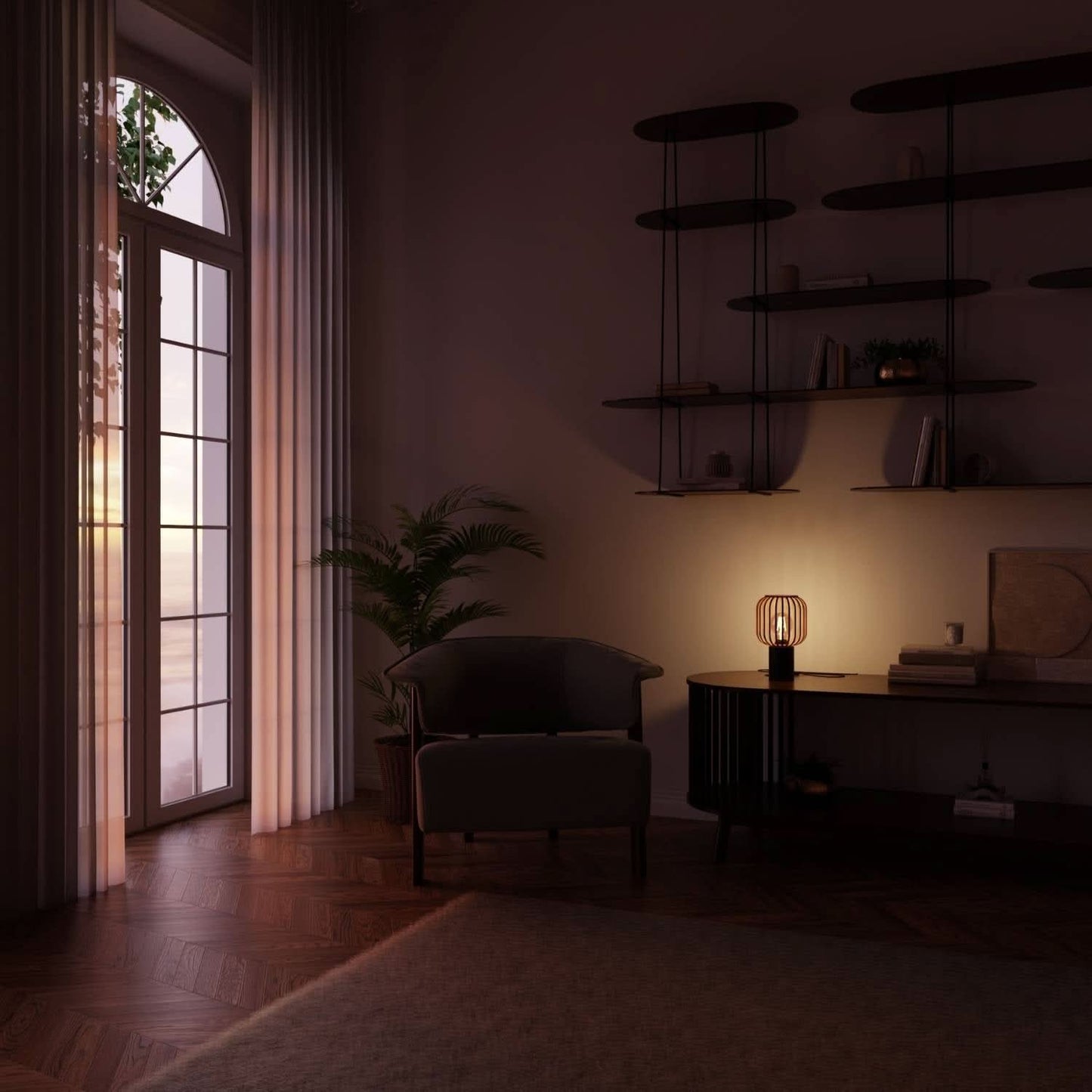 Lovi LED Table Lamp - Lampe de table en bois avec abat-jour en cage