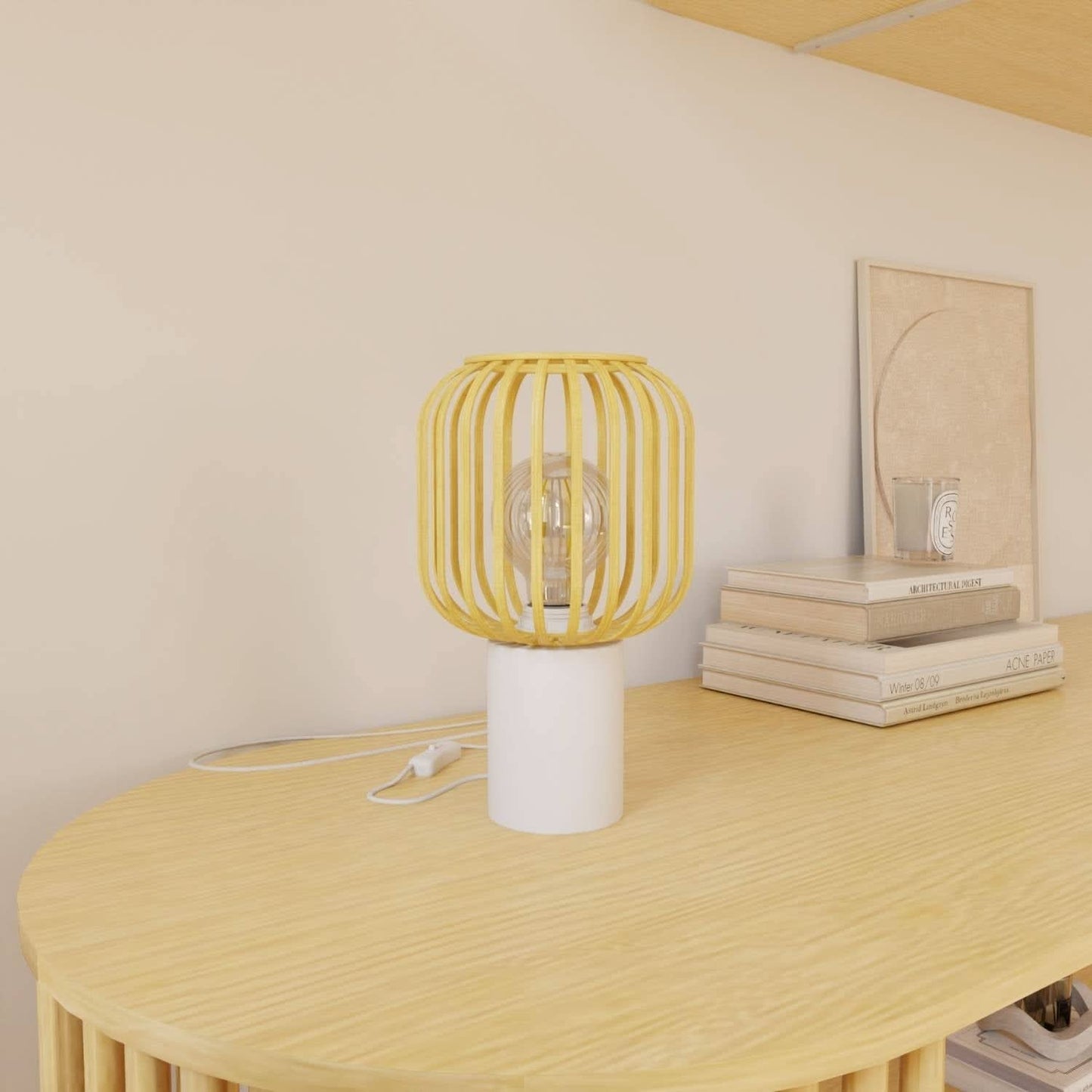 Lovi LED Table Lamp - Lampe de table en bois avec abat-jour en cage