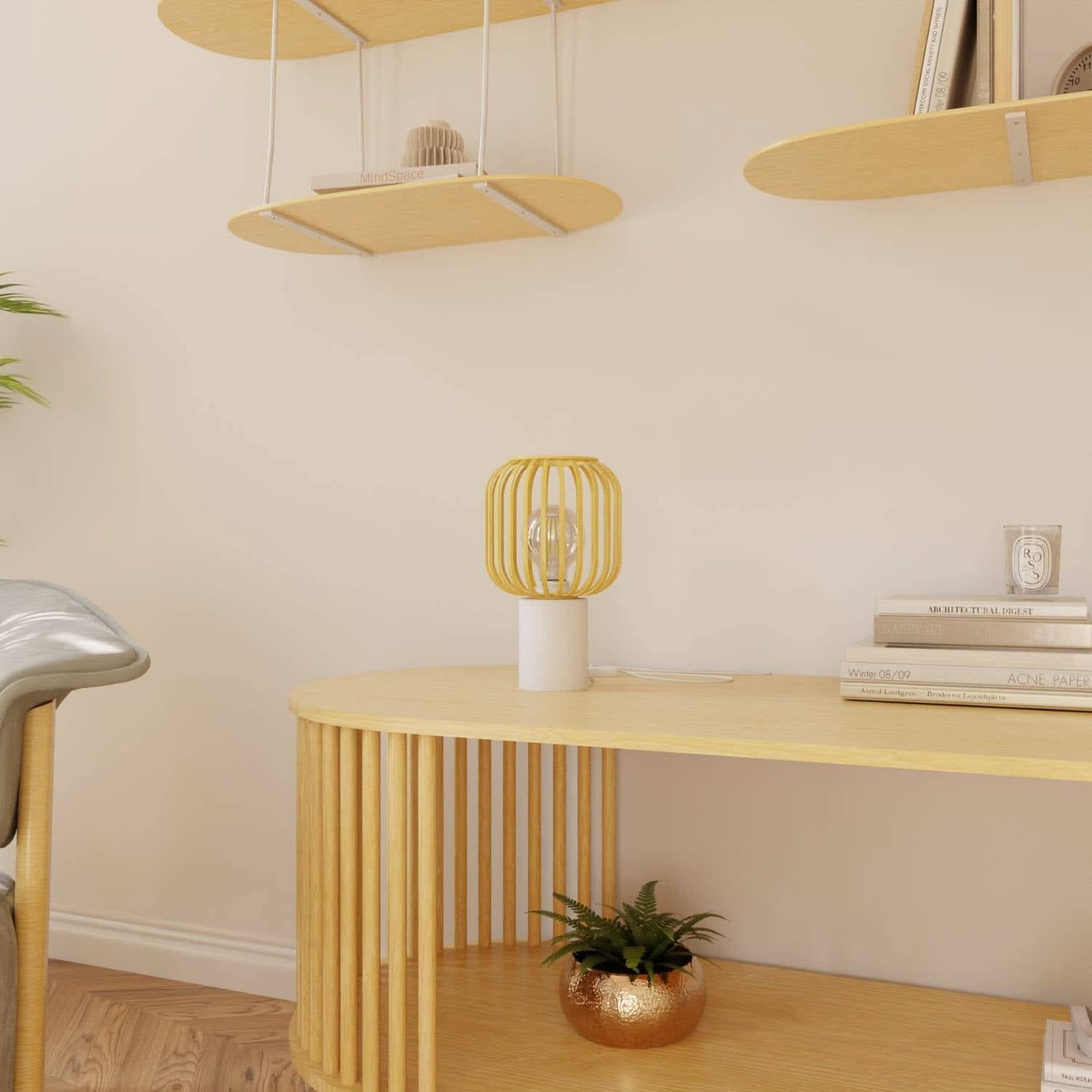 Lovi LED Table Lamp - Lampe de table en bois avec abat-jour en cage