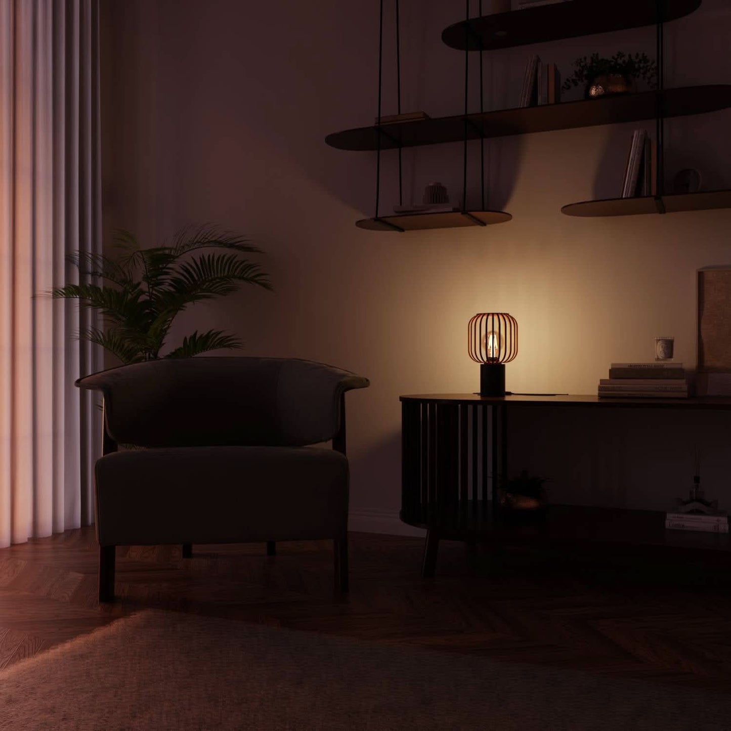 Lovi LED Table Lamp - Lampe de table en bois avec abat-jour en cage