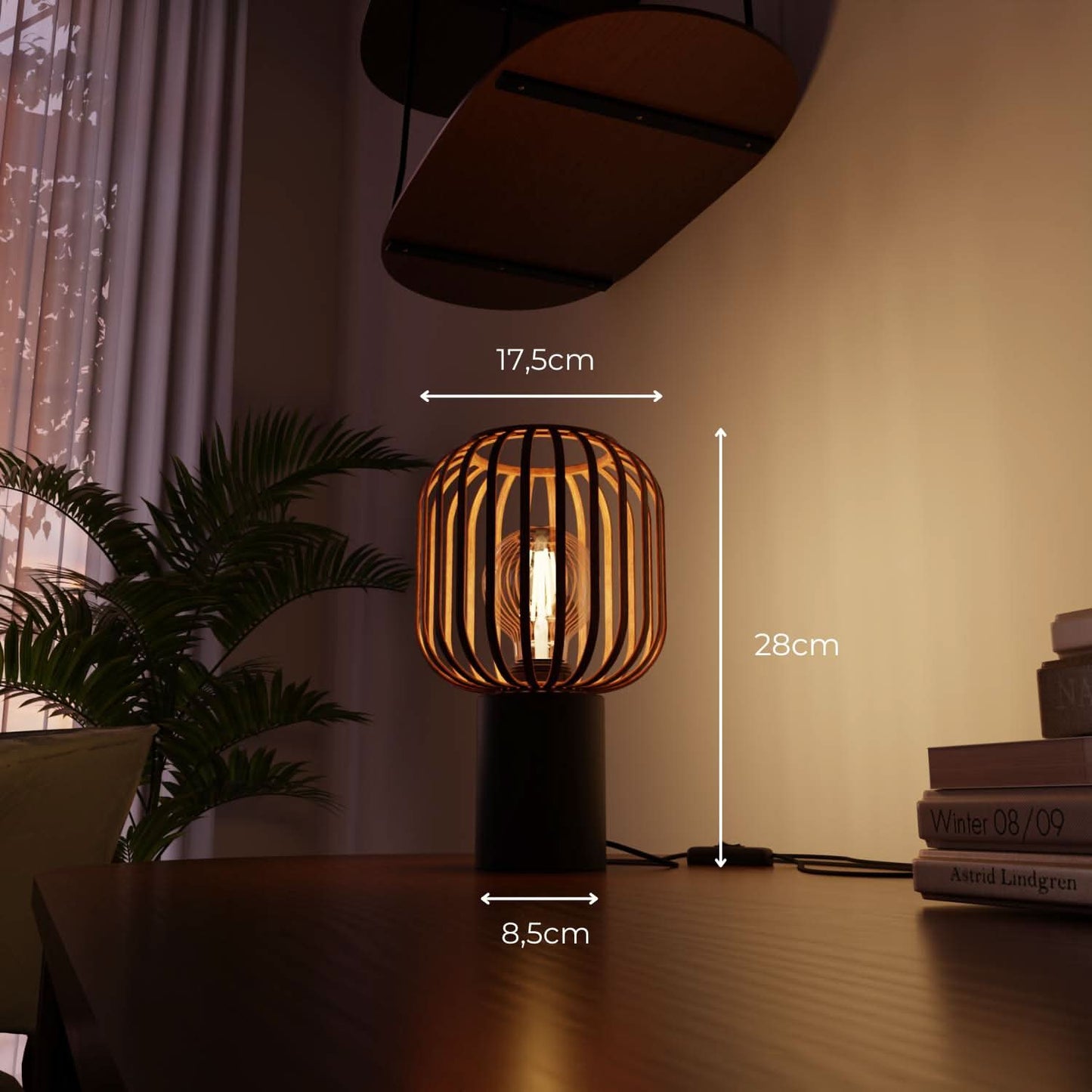 Lovi LED Table Lamp - Lampe de table en bois avec abat-jour en cage