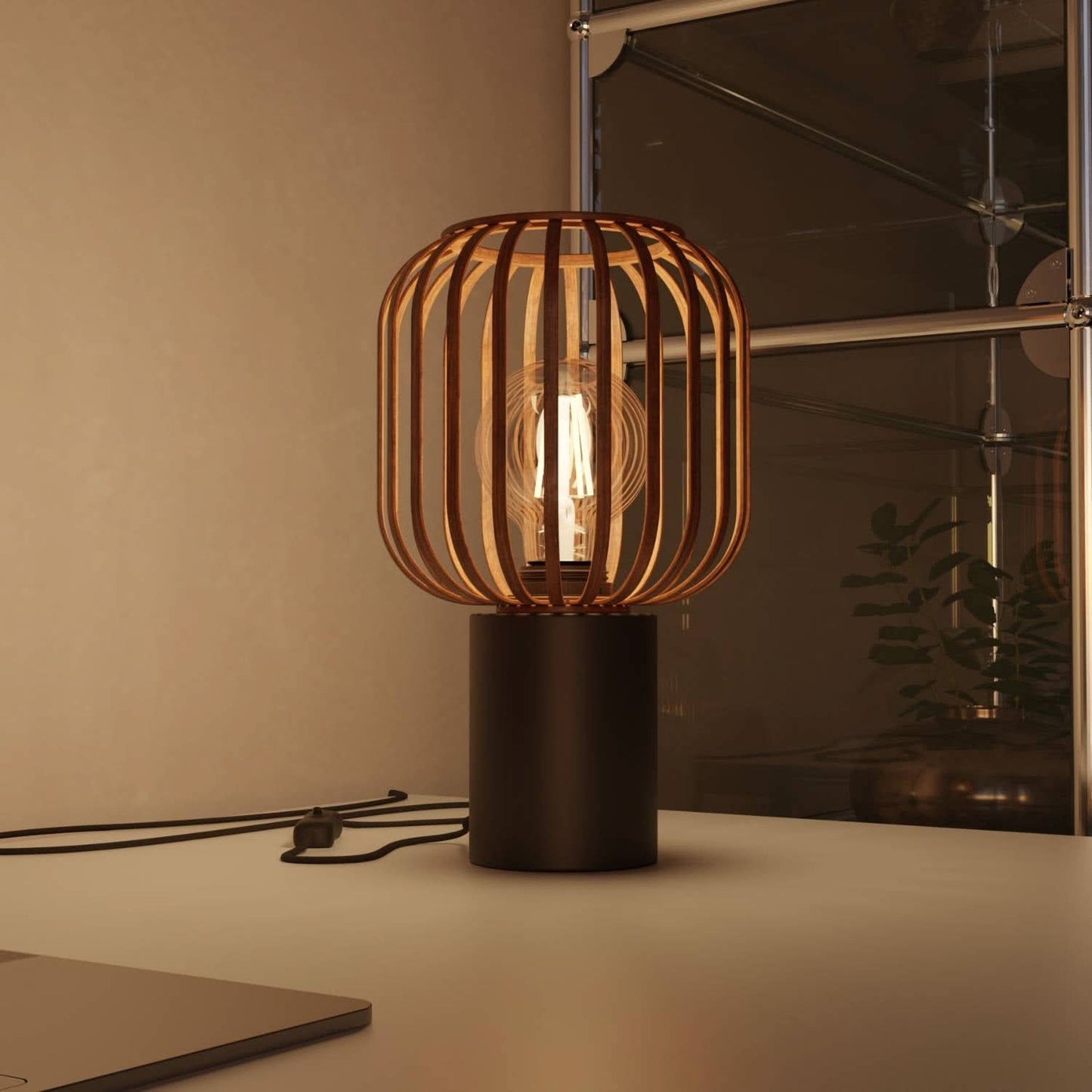 Lovi LED Table Lamp - Lampe de table en bois avec abat-jour en cage