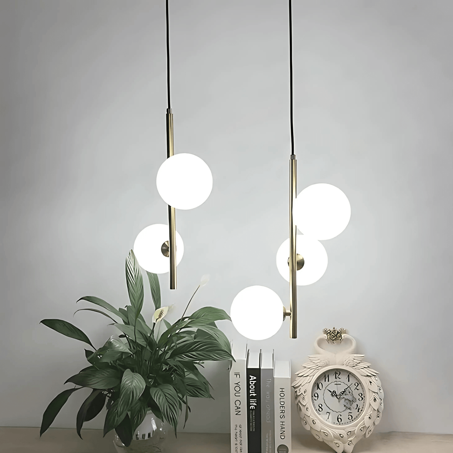 Suspension Luminaire Moderne, Métal & Verre, G4, 1.2m