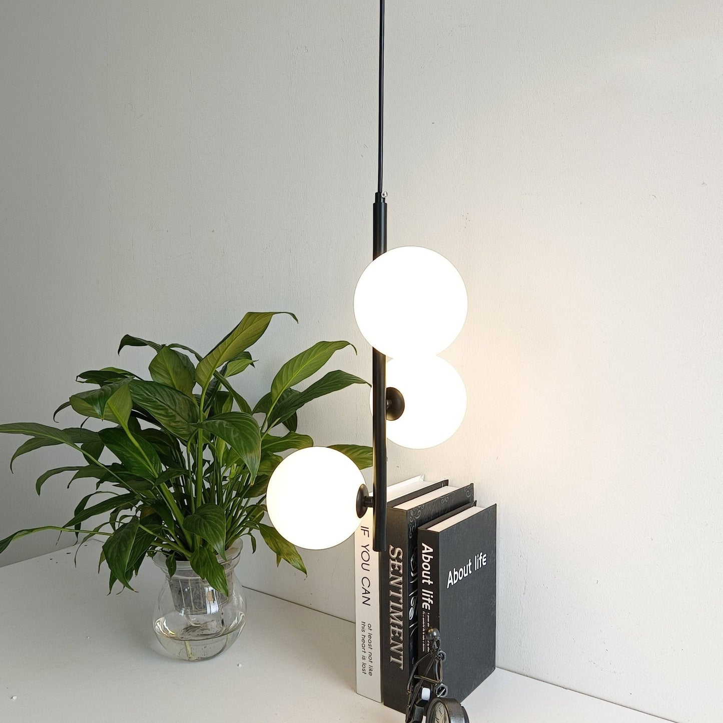 Suspension Luminaire Moderne, Métal & Verre, G4, 1.2m