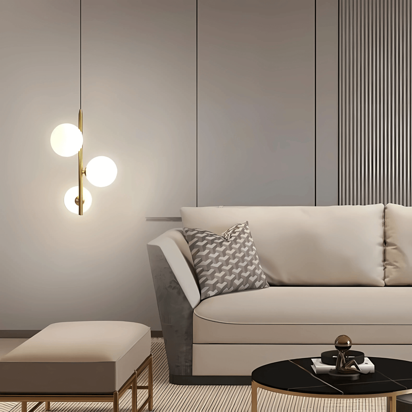Suspension Luminaire Moderne, Métal & Verre, G4, 1.2m