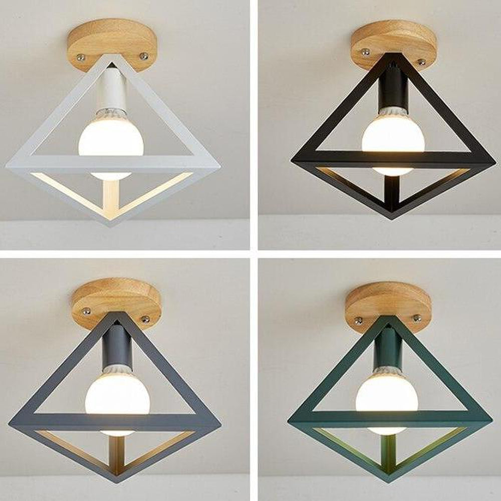 Plafonnier Géométrique Design Bois et Métal Moderne
