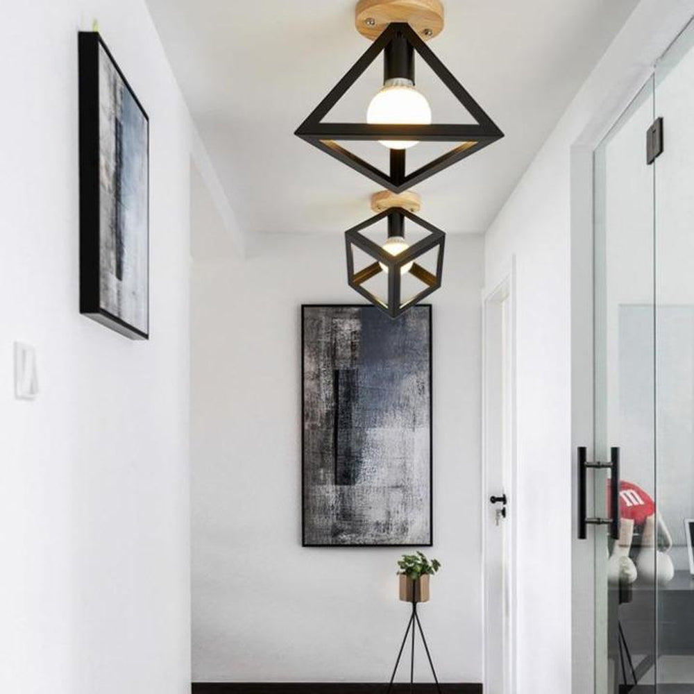 Plafonnier Géométrique Design Bois et Métal Moderne
