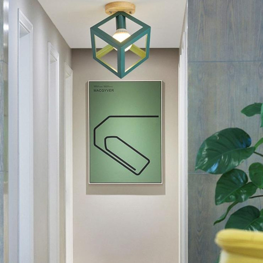 Plafonnier Géométrique Design Bois et Métal Moderne