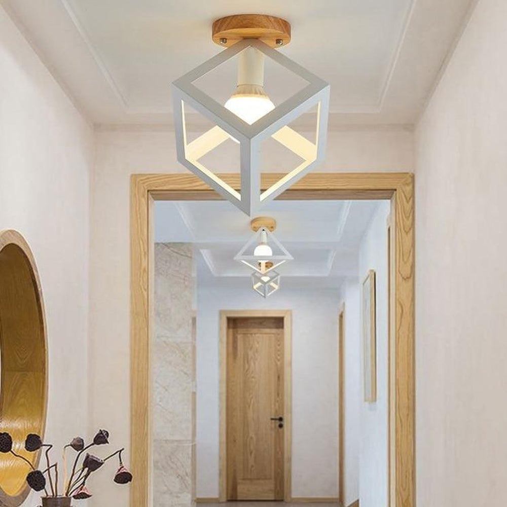 Plafonnier Géométrique Design Bois et Métal Moderne