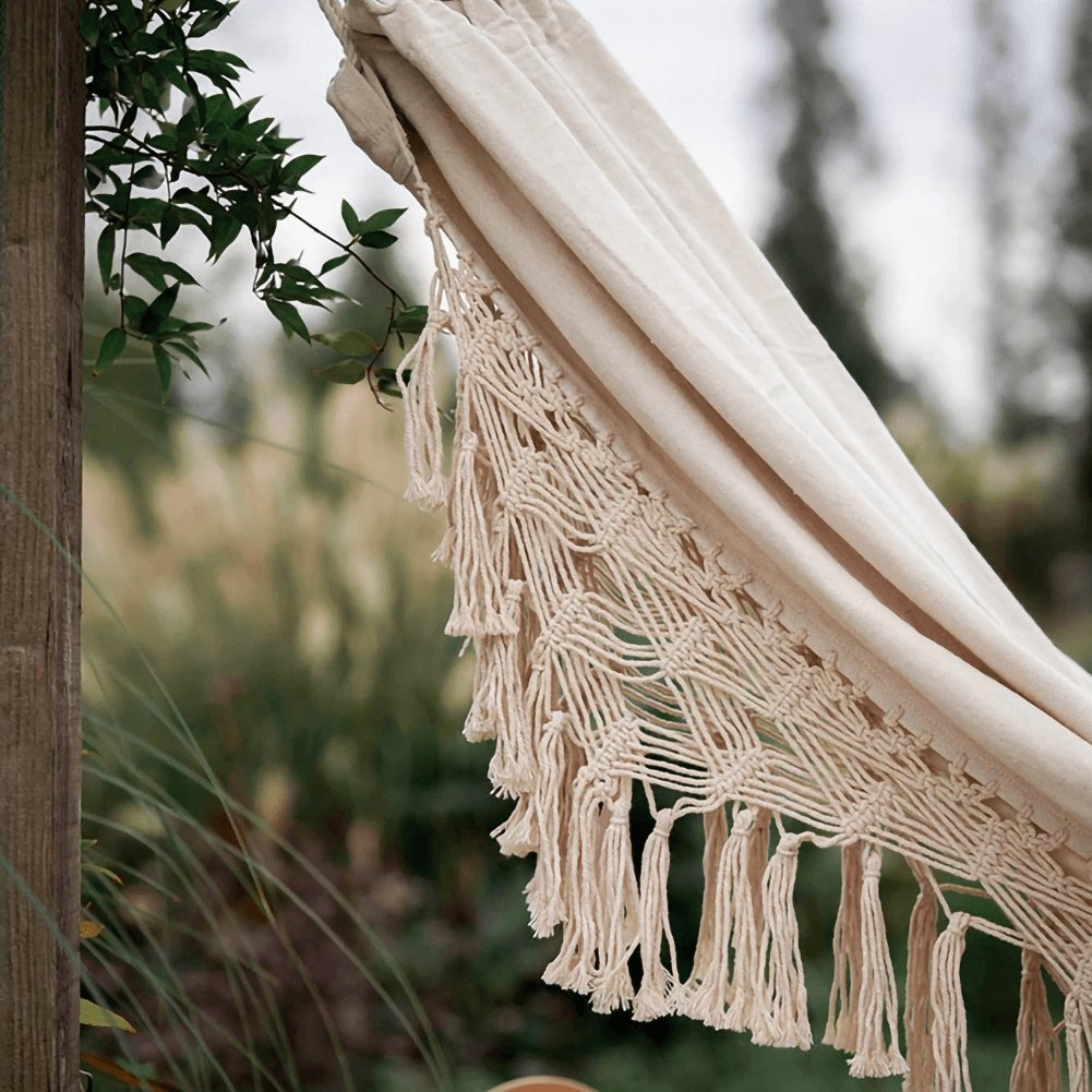 Hamac Bohème en Macramé – Détente artisanale à deux, où que vous soyez