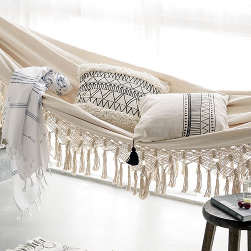 Hamac Bohème en Macramé – Détente artisanale à deux, où que vous soyez