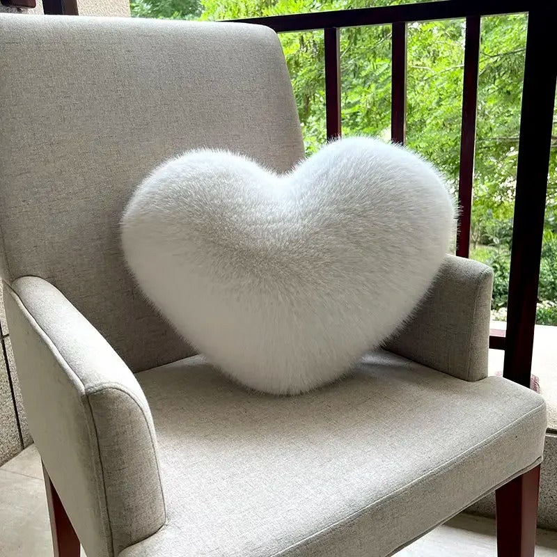 Coussin Cœur en Fausse Fourrure, 31x40 cm, Ultra Doux
