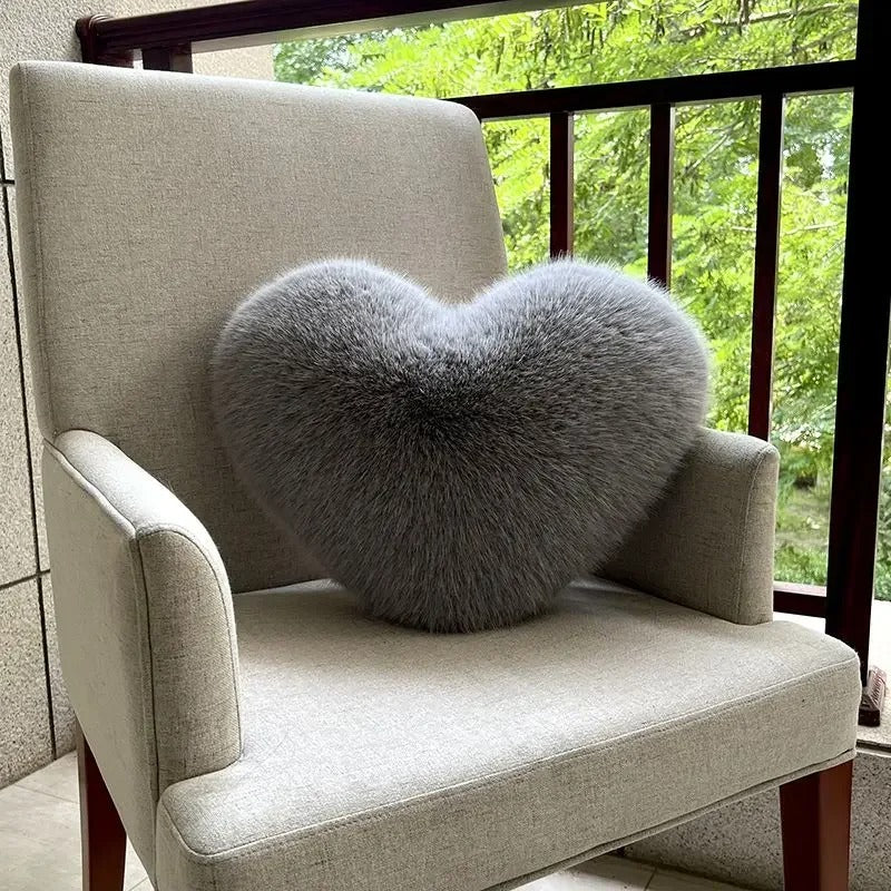 Coussin Cœur en Fausse Fourrure, 31x40 cm, Ultra Doux