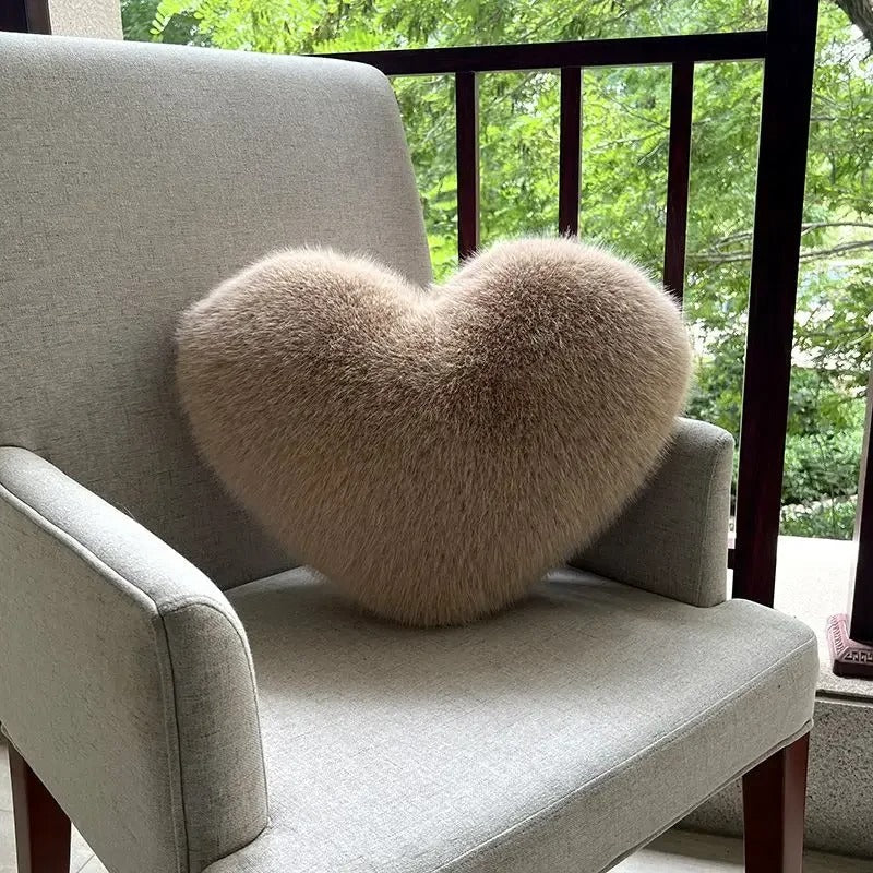 Coussin Cœur en Fausse Fourrure, 31x40 cm, Ultra Doux