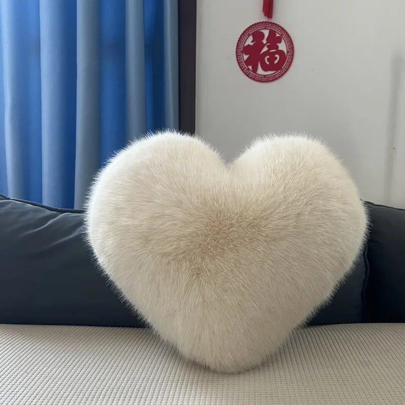 Coussin Cœur en Fausse Fourrure, 31x40 cm, Ultra Doux