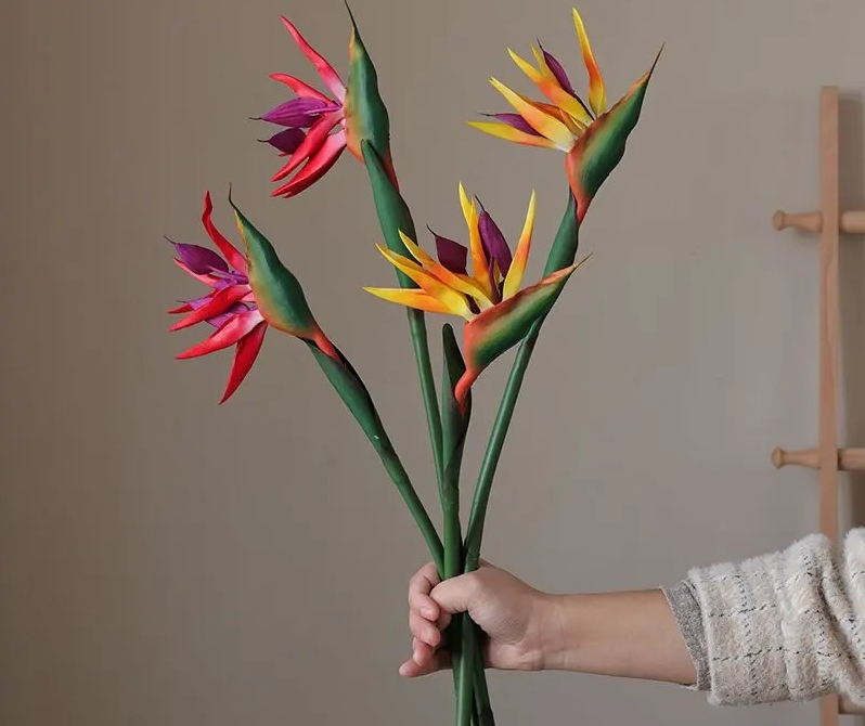 Faux Fleurs Strelitzia, Lot de 3 Tiges, Effet Tropical