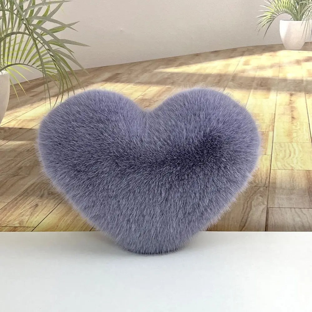 Coussin Cœur en Fausse Fourrure, 31x40 cm, Ultra Doux
