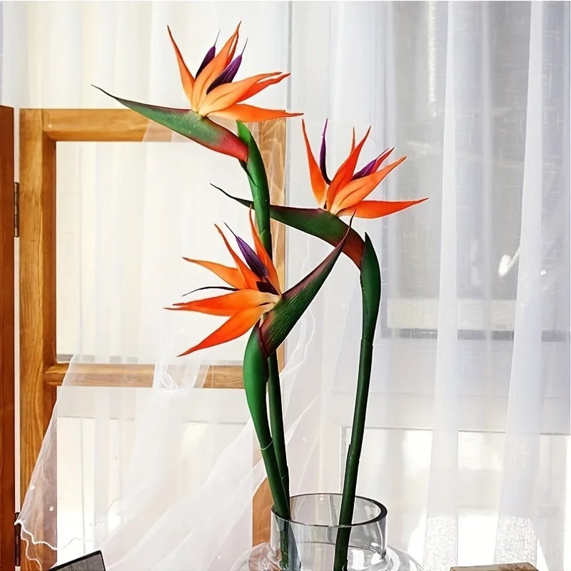 Faux Fleurs Strelitzia, Lot de 3 Tiges, Effet Tropical