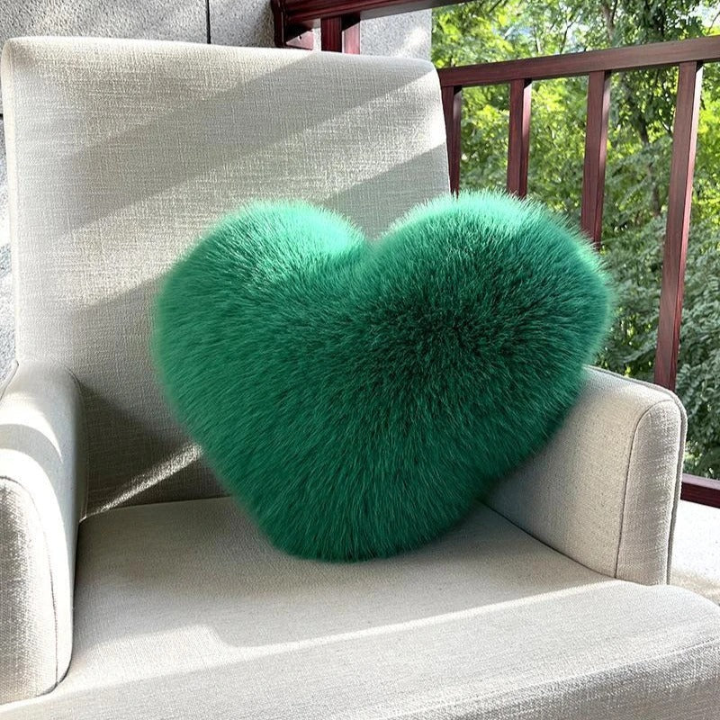 Coussin Cœur en Fausse Fourrure, 31x40 cm, Ultra Doux